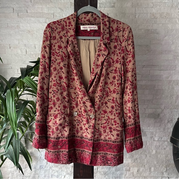 Free People “Bellflower” Floral Paisley Boho Linen Oversized Blazer Size XS - Picture 1 of 9